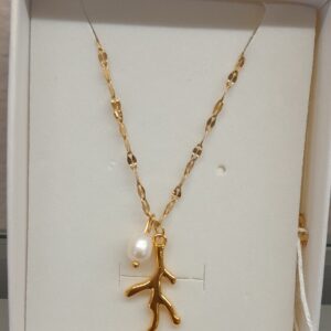 Ατσάλινο Κολιέ με Κοράλλι και Μαργαριτάρι | Κομψό και Διαχρονικό Κόσμημα